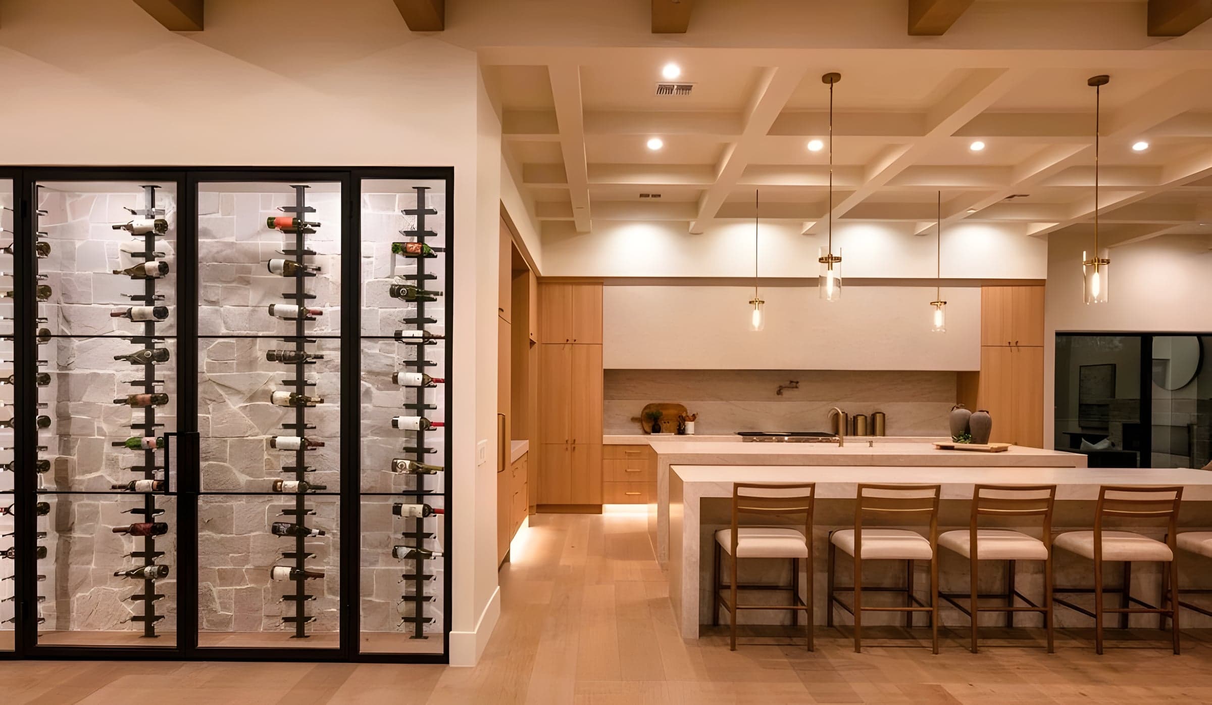 Chef's Kitchen from the Wine Wall