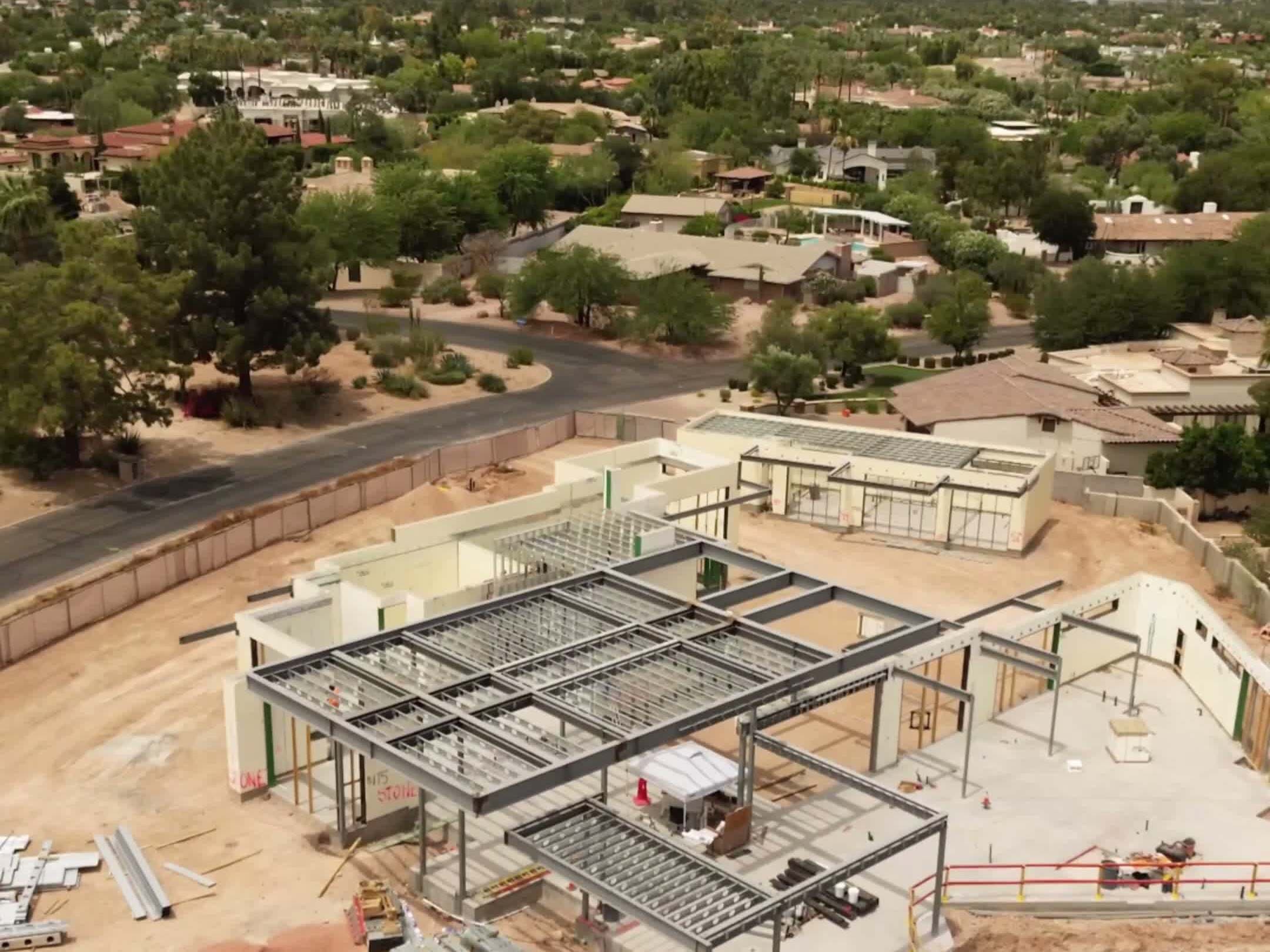 Steel skeleton erected on the foundation of a Paradise Valley new build